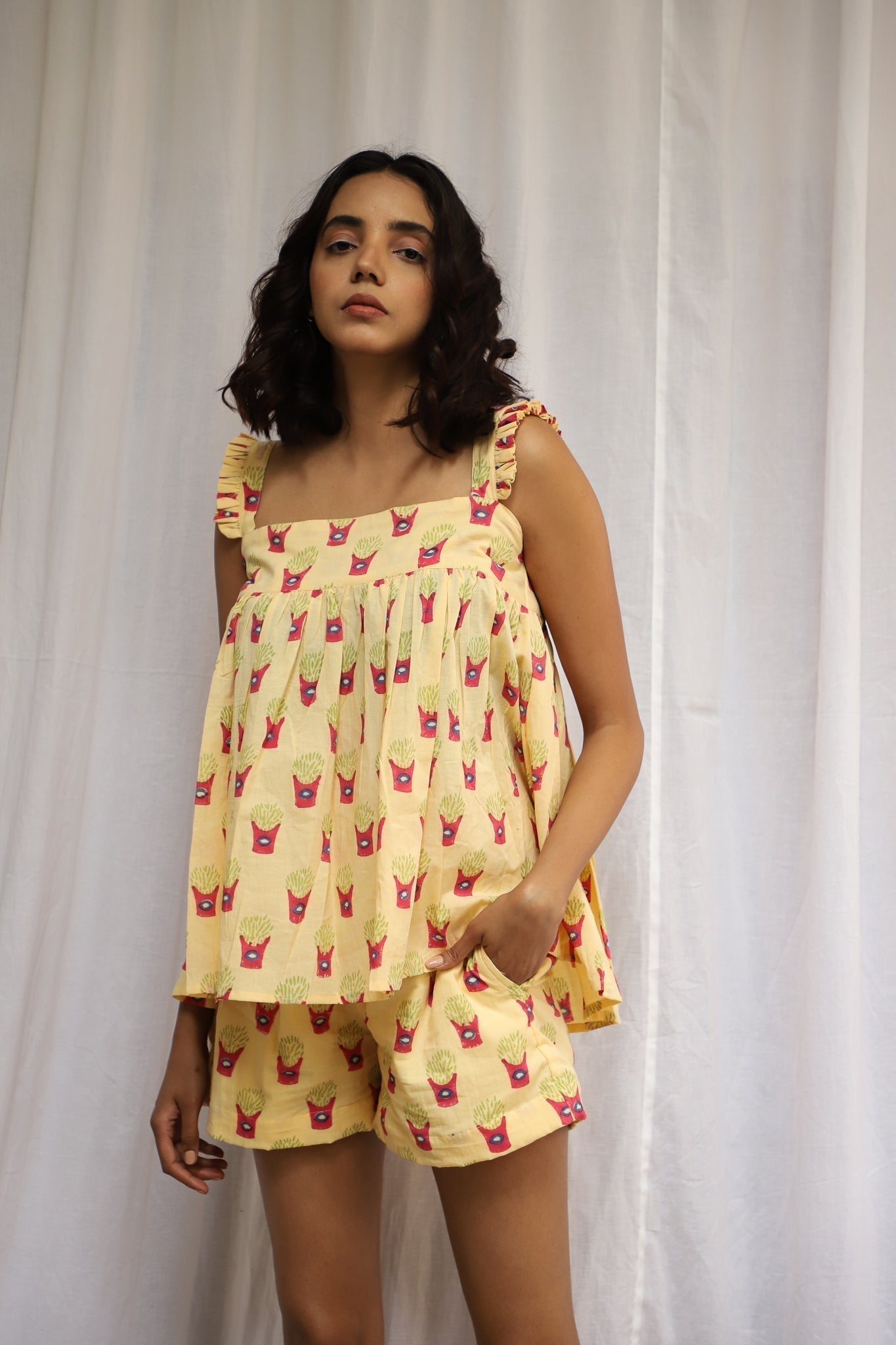 Yellow French Fries Short Set