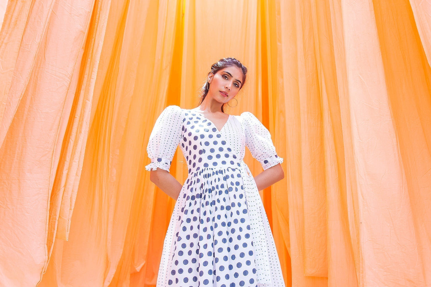 Polka Midi Dress cotton (1446506692651)