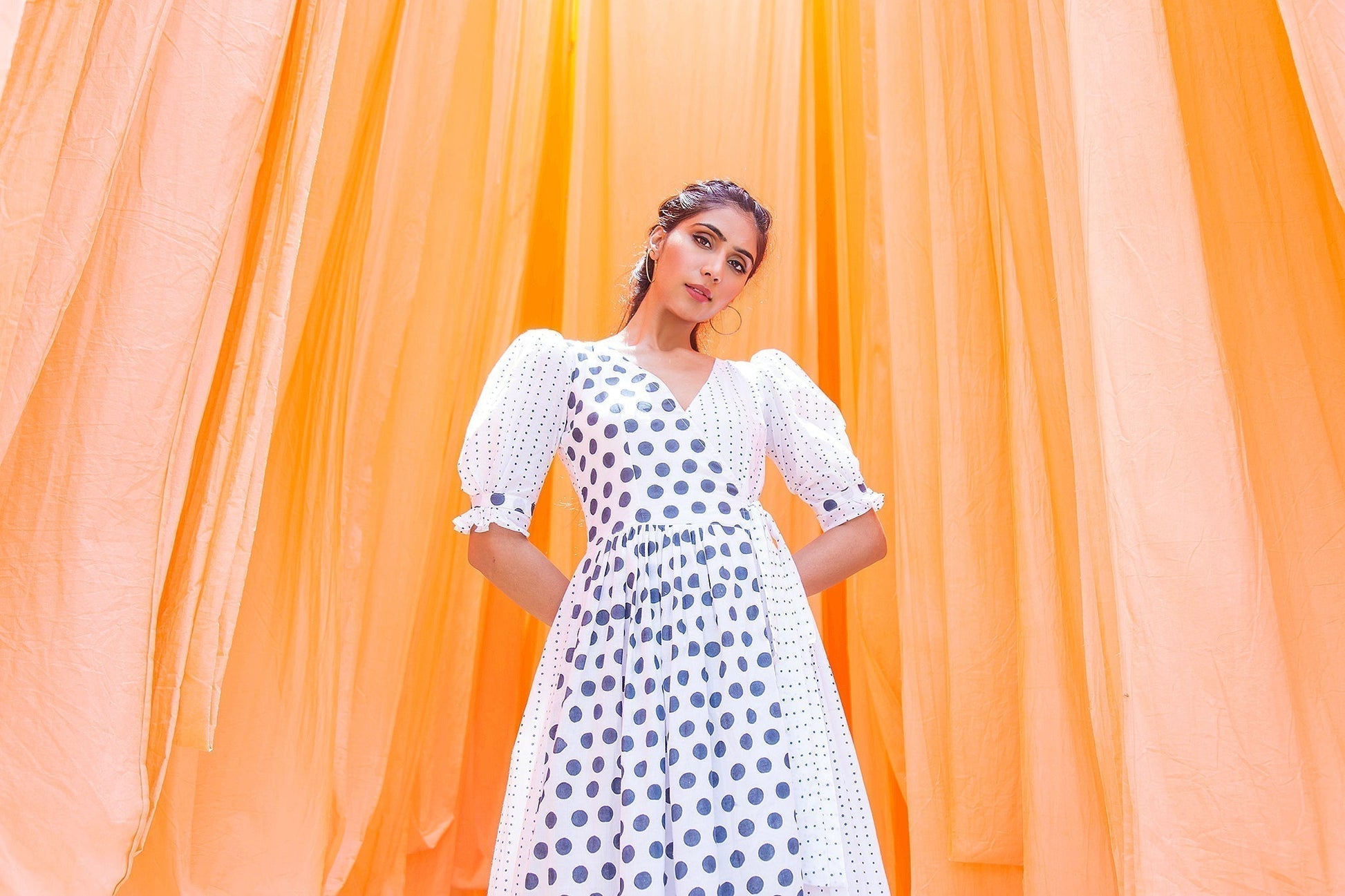 Polka Midi Dress cotton (1446506692651)